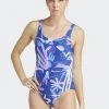 Adidas Sportswear Floral 3Stripes- Swimsuit - Semi Lucid Blue White -Adidas Shop 083e0e81760943b7a6d93b3fb1759f47
