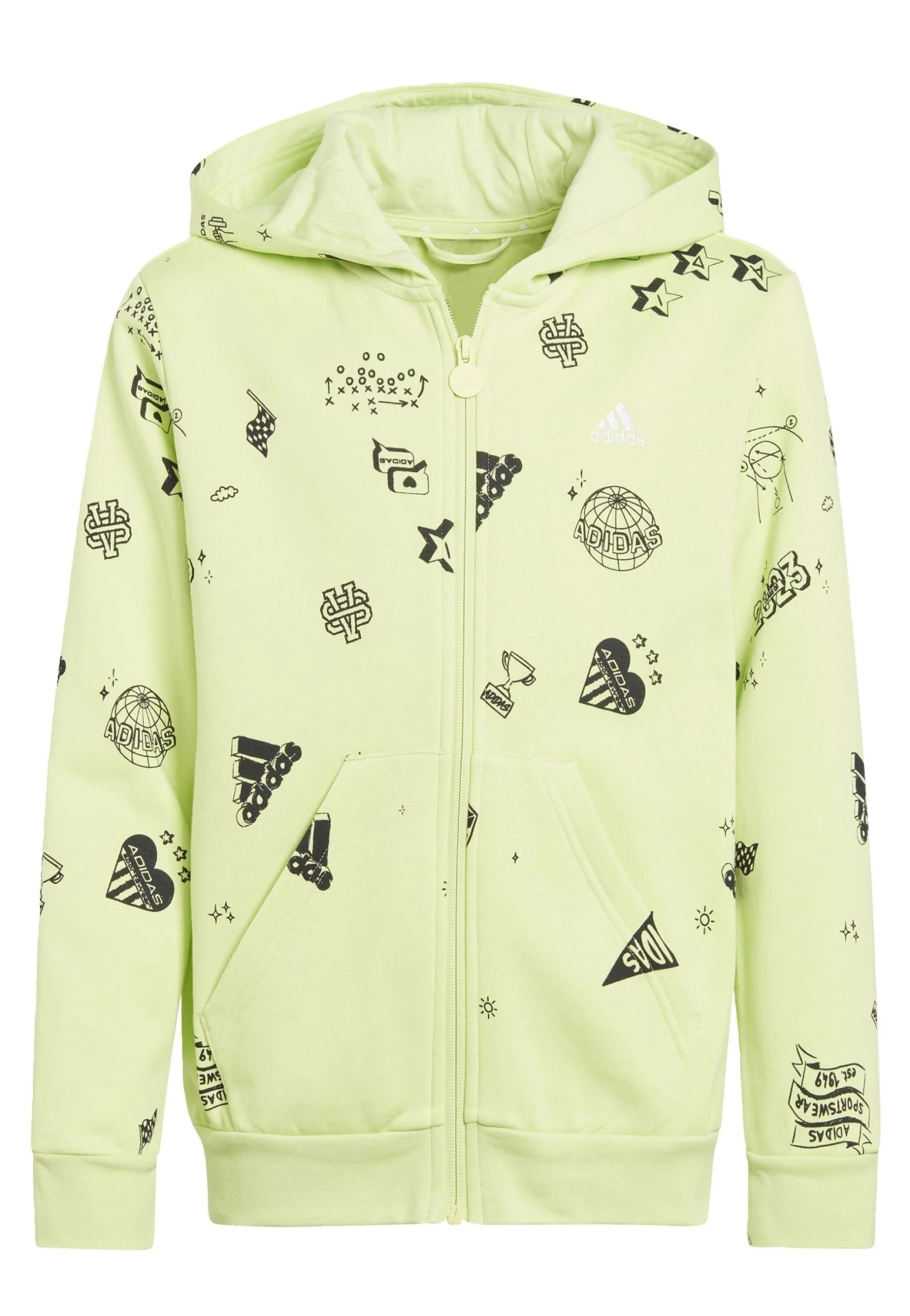 Adidas Sportswear Love Allover Print - Zip-Up Sweatshirt - Pulse Lime Black White 3 Adidas Sportswear Love Allover Print - Zip-Up Sweatshirt - Pulse Lime Black White