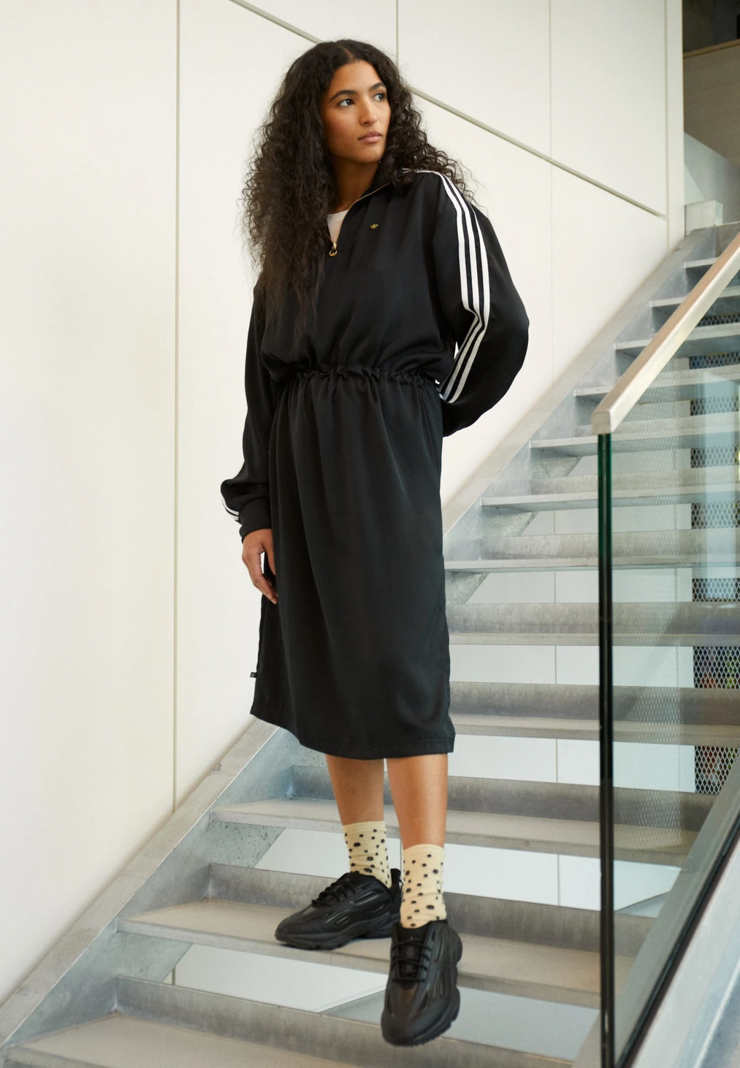 Adidas Originals High Neck Long Sleeve Zip Dress - Jersey Dress - Black 3 Adidas Originals High Neck Long Sleeve Zip Dress - Jersey Dress - Black - Image 2