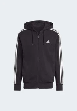 Adidas Sportswear M 3S Ft Fz Hd - Zip-Up Sweatshirt - Black White -Adidas Shop 4e6a334ad6ec4ee0b2d512f7b33ae928