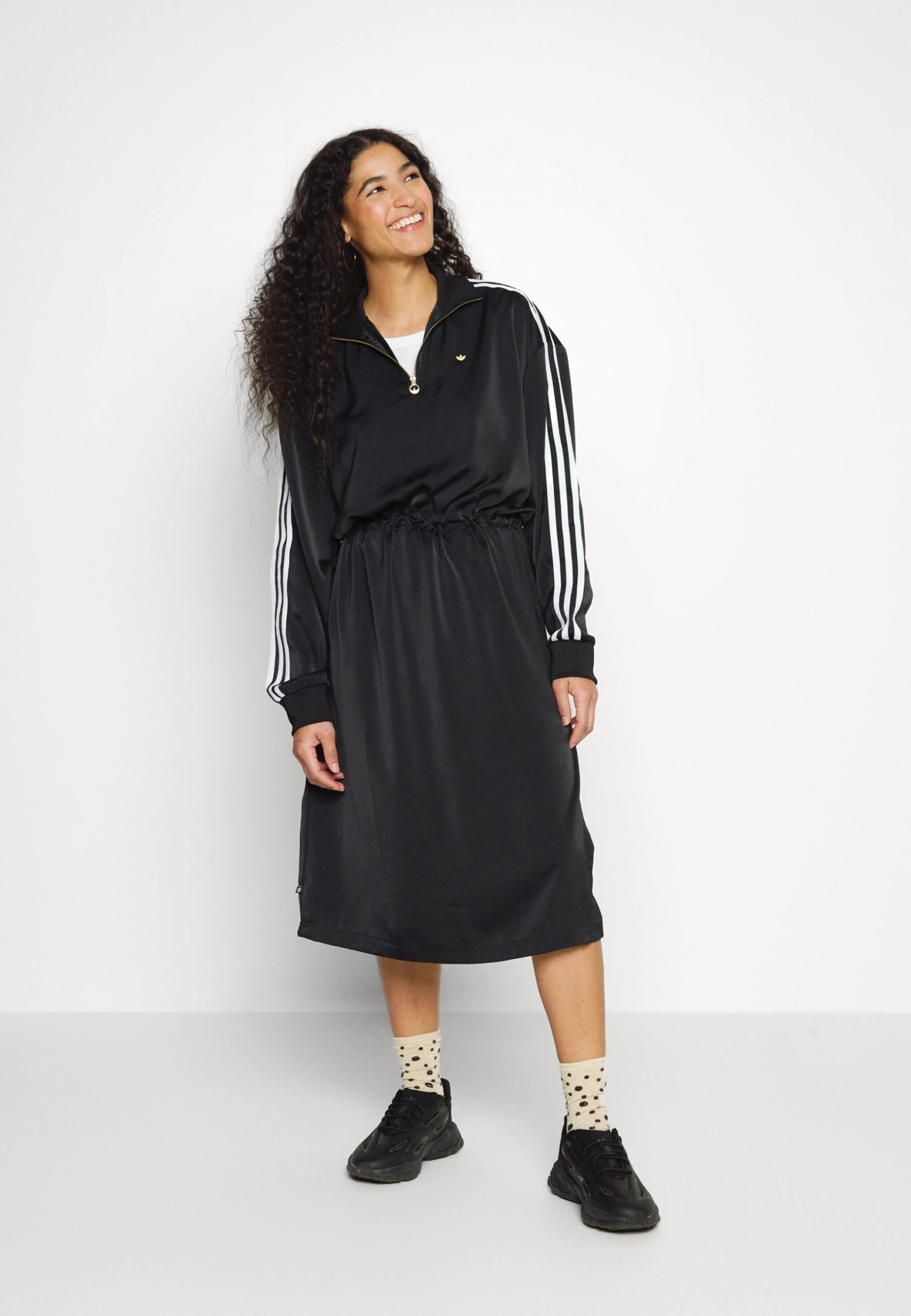 Adidas Originals High Neck Long Sleeve Zip Dress - Jersey Dress - Black 6 Adidas Originals High Neck Long Sleeve Zip Dress - Jersey Dress - Black - Image 5