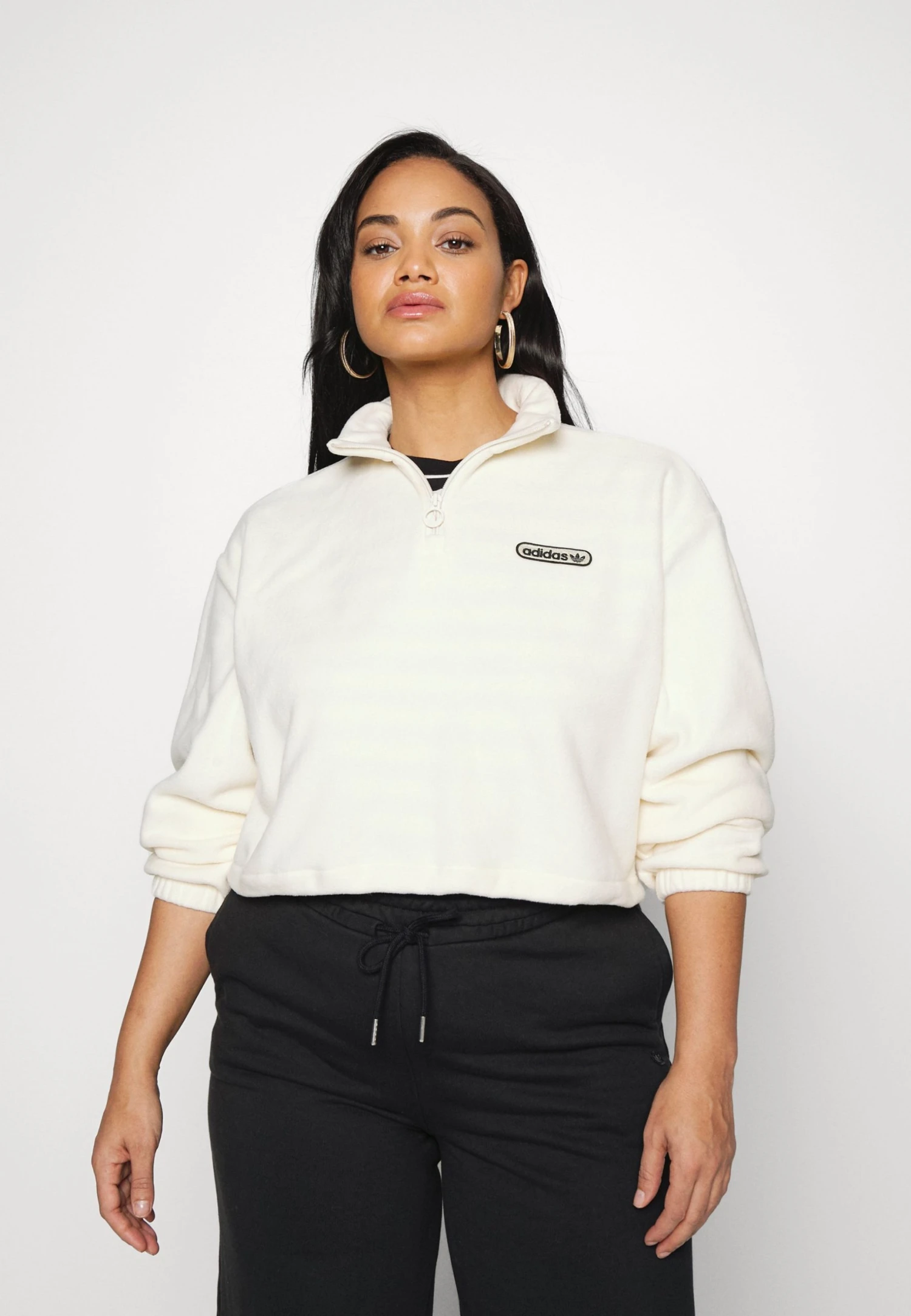 Adidas Originals Cropped - Fleece Jumper - White 9 Adidas Originals Cropped - Fleece Jumper - White - Image 7
