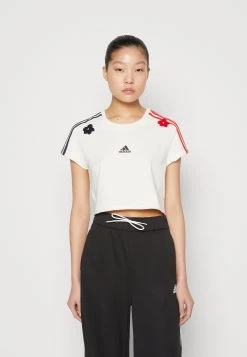 Adidas Sportswear Cropped With Flower Patches - Print T-Shirt - Chalk White