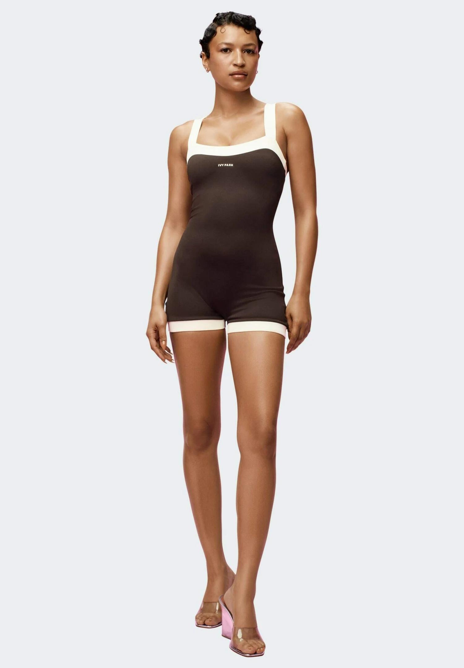 Adidas Originals Ivy Park 60S Swim Unitard - Swimsuit - Dark Brown Cream White 3 Adidas Originals Ivy Park 60S Swim Unitard - Swimsuit - Dark Brown Cream White