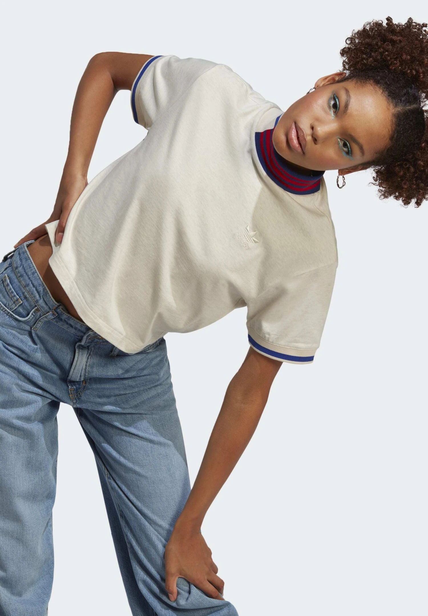 Adidas Originals Collar Crop Tee - Print T-Shirt - White Mel 3 Adidas Originals Collar Crop Tee - Print T-Shirt - White Mel