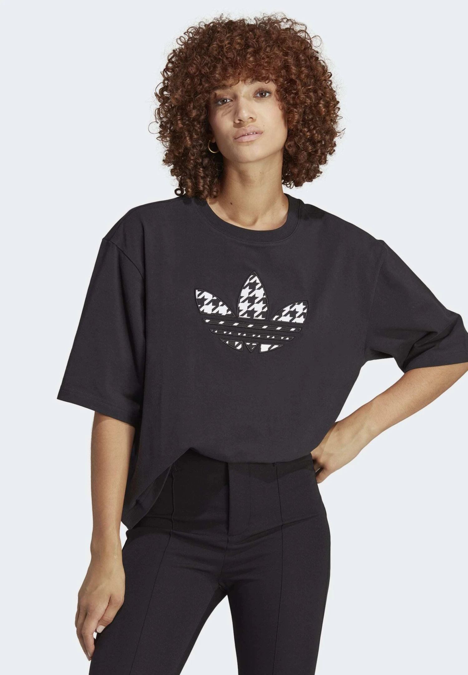 Adidas Originals Houndstooth Trefoil Infill- Print T-Shirt - Black 3 Adidas Originals Houndstooth Trefoil Infill- Print T-Shirt - Black