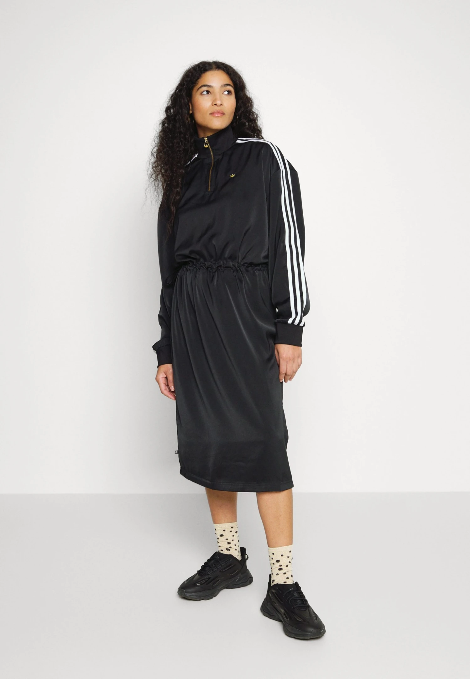 Adidas Originals High Neck Long Sleeve Zip Dress - Jersey Dress - Black 4 Adidas Originals High Neck Long Sleeve Zip Dress - Jersey Dress - Black - Image 3
